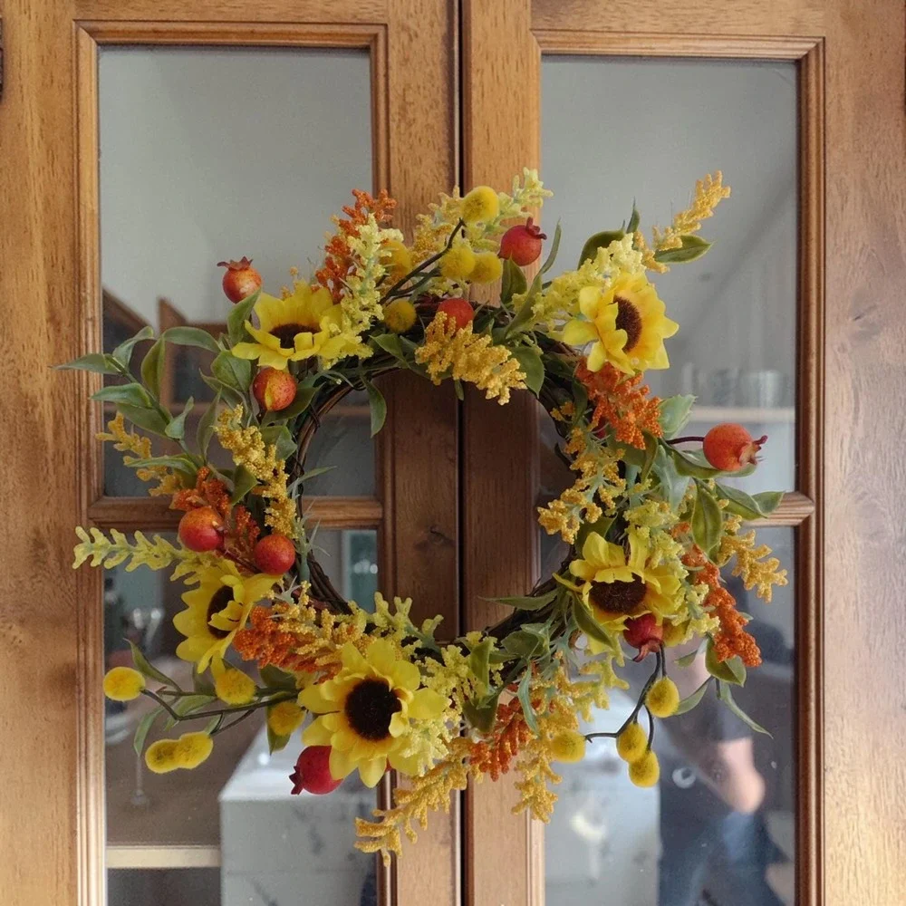 Mini Sunflower‎ Grapevine Wreath, Year Round Cabinet Decor